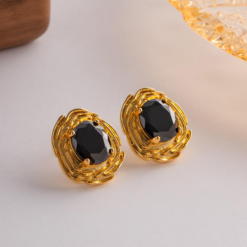 GOLD WITH BLACK CRYSTAL EARRING