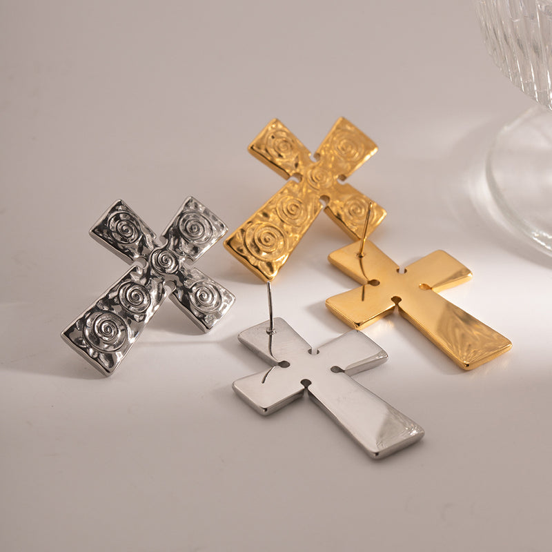 SILVER CROSS EARRING