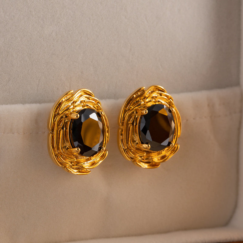 GOLD WITH BLACK CRYSTAL EARRING