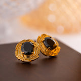 GOLD WITH BLACK CRYSTAL EARRING