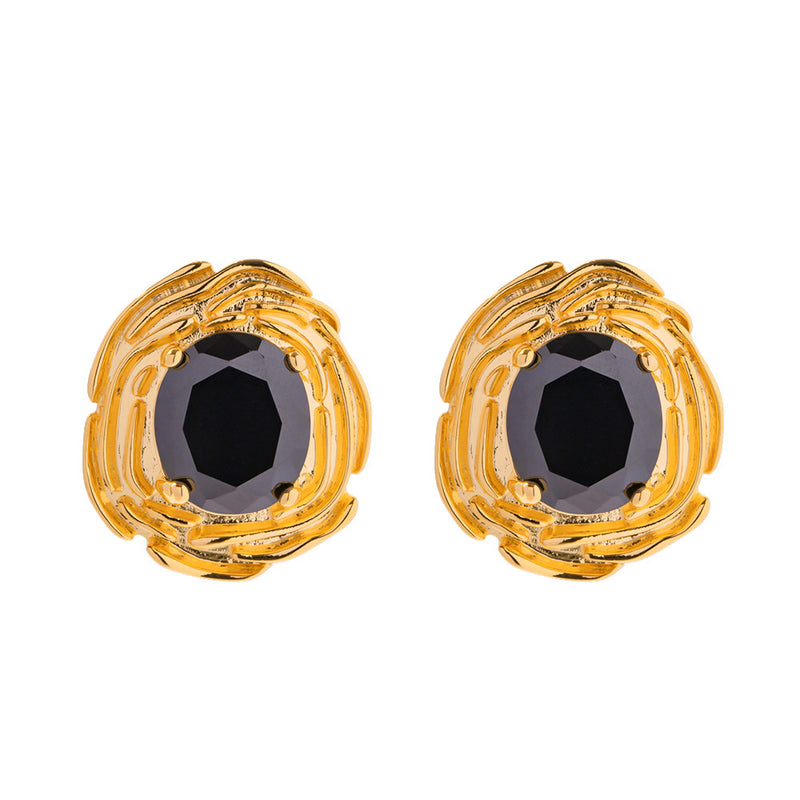 GOLD WITH BLACK CRYSTAL EARRING