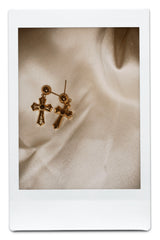 GOLD TIGER'S EYE CROSS EARRING